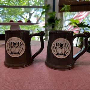 Set of 2 2016 Michigan Renaissance Festival Pub Crawl Beer Mugs Grey Fox Pottery